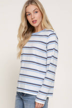 Long Sleeve Crew Neck Y/D Multi Striped Knit Top