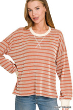 Raised Rib Striped Pullover And Shorts Set