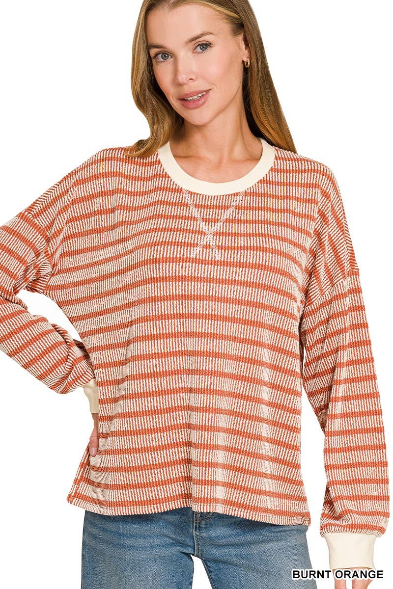 Raised Rib Striped Pullover And Shorts Set
