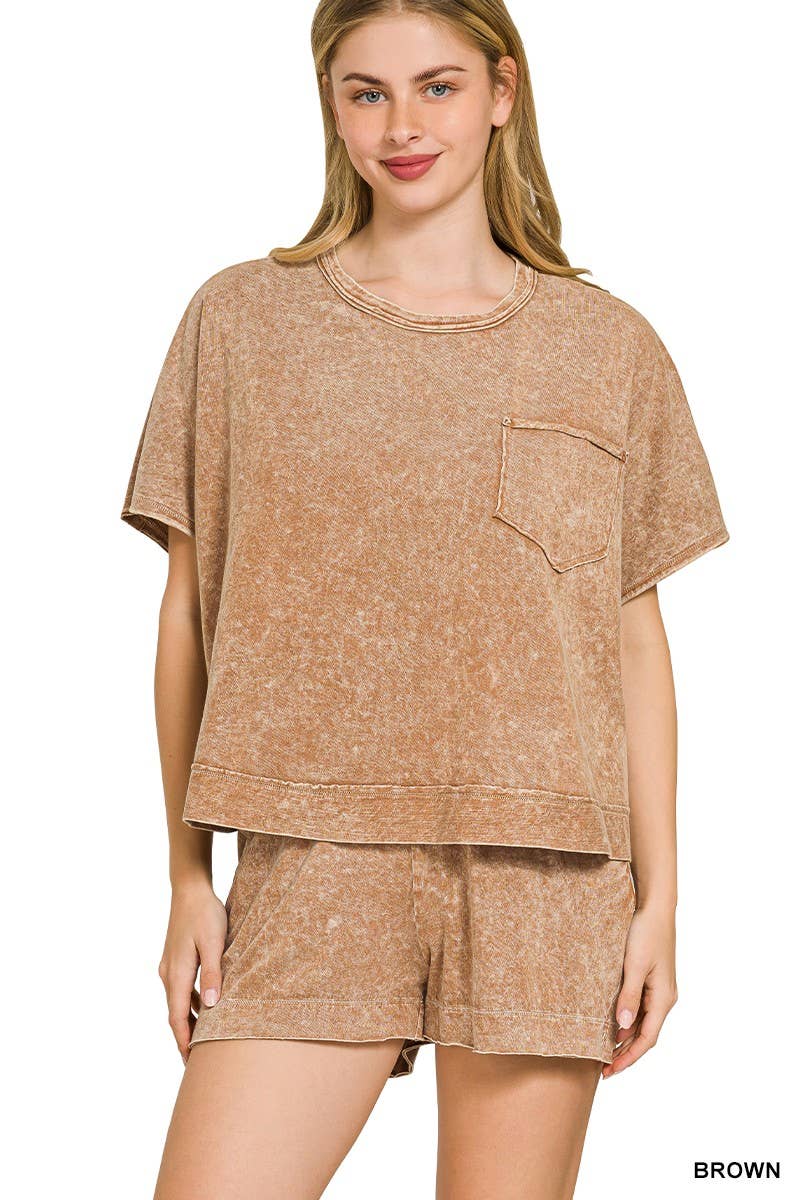 Halo Snow Washed Boxy Top N Shorts Set