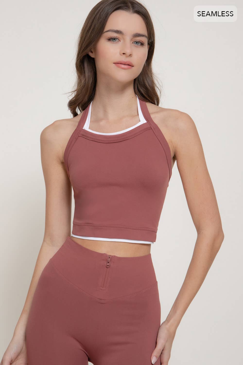 Double Layer Effect Crop Tank Top & Leggings Seamless Set