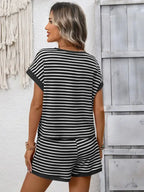 Striped  Relaxed Fit Tee Short Set Lounge Outfit