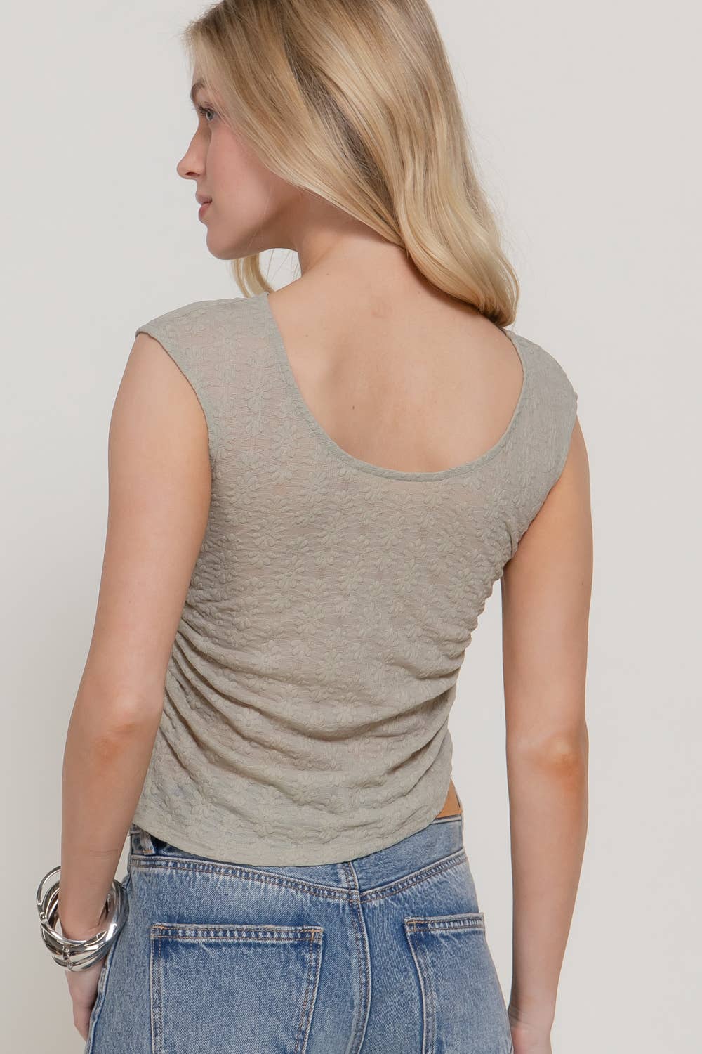 Sleeveless Reversible Boat/Round Neck Stretch Lace Top
