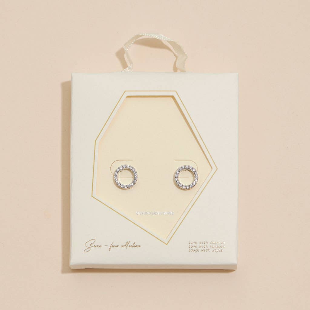18K Gold Dipped Open Circle CZ Stud Earrings | Pavé Halo