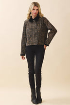 CJ6719-Leopard Print Contrast Corduroy Detail Jacket