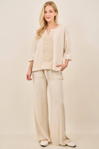Mineral Wash Side Knit detail wide leg pants HE5878P