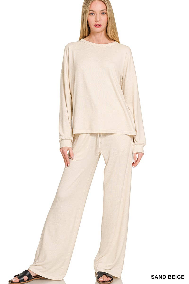 Soft Melange Hacci Long Slv Tee And Pants Set