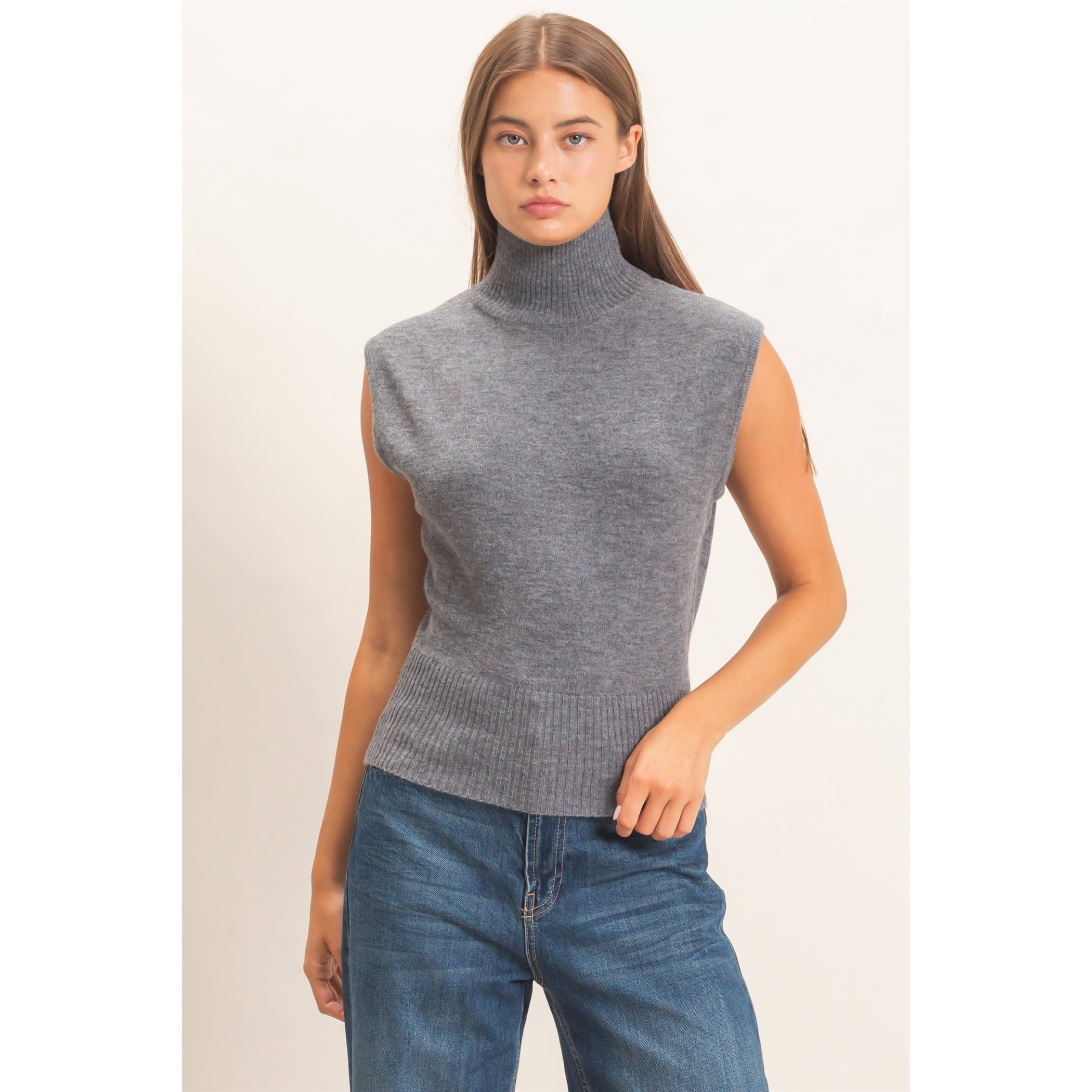 Sleeveless High Neck Knit Top