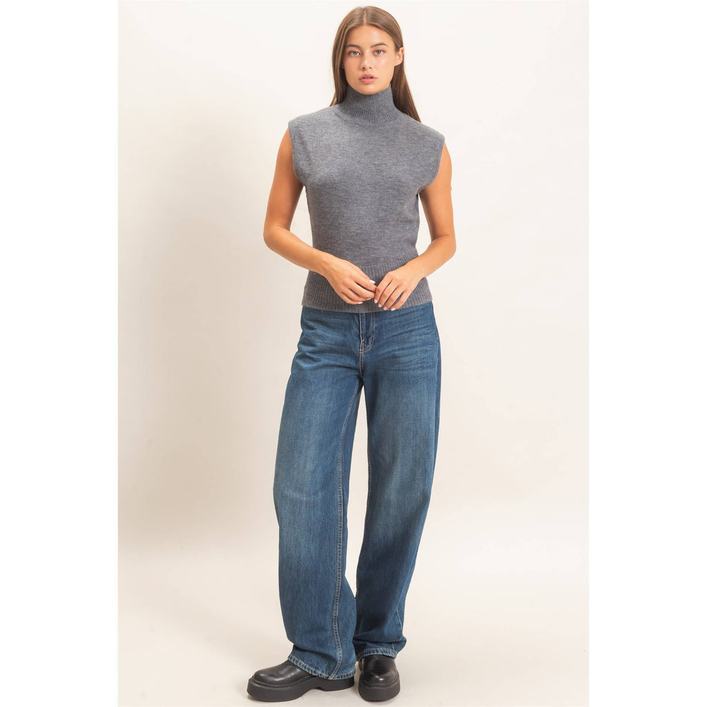 Sleeveless High Neck Knit Top