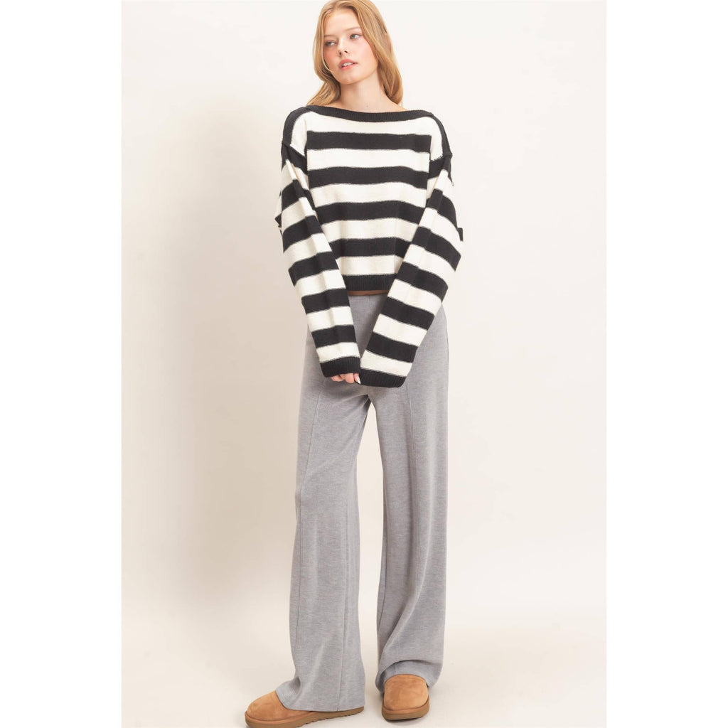 Striped Boat Neck Knit Sweater