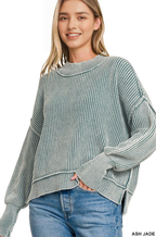 `Washed Side Slit Oversized Cropped Sweater SI-26510 Zenana