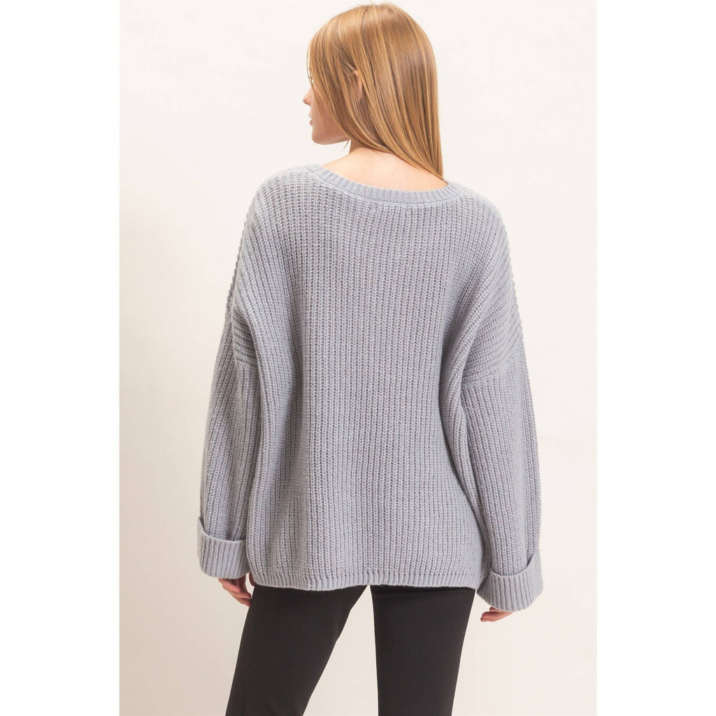 Ribbed Knit Patch Pocket Sweater