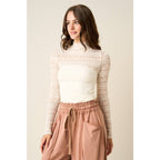 TEXTURED MOCK NECK LACE MESH TOP
