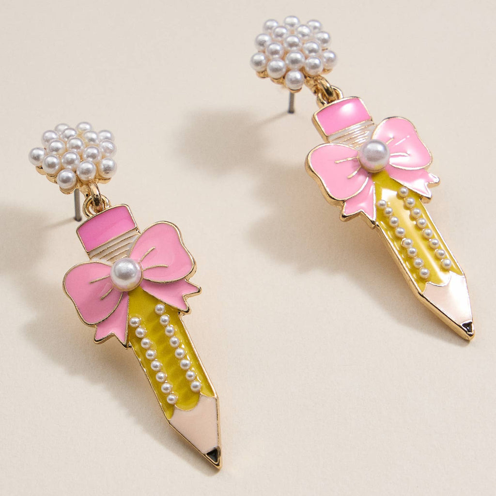 Elegant Pencil and Bow Pearl | Earrings