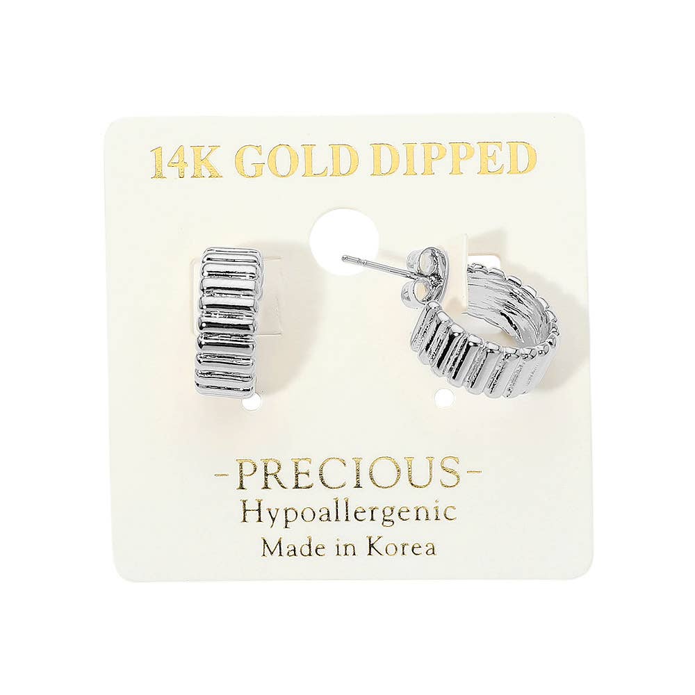 14K Gold Dipped Hypoallergenic Ribbed Mini Hoop Earrings