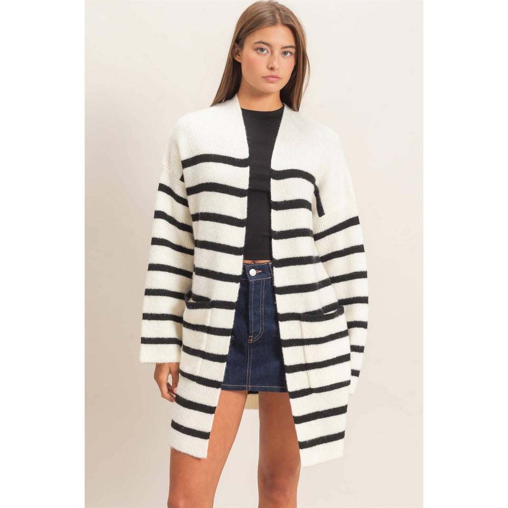 Open Front Stripe Cardigan