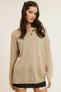 Baggy Knit Sweater with Henley Collar