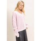 Striped V-Neck Ribbed Sweater