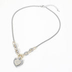 14K Gold Plated Two Tone CZ Pave Heart Pendant Necklace