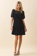 CD06531-Floral Eyelet Lace Detail Babydoll Mini Dress