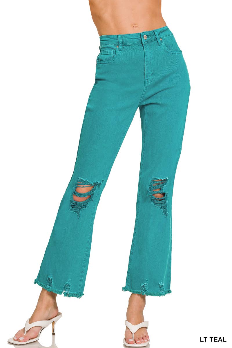 `Acid Wash High Waist Distressed Straight Leg Pants