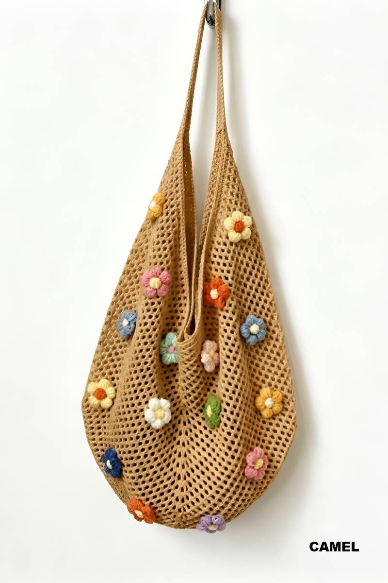 Floral Knitted Hollow Out Tote Bag