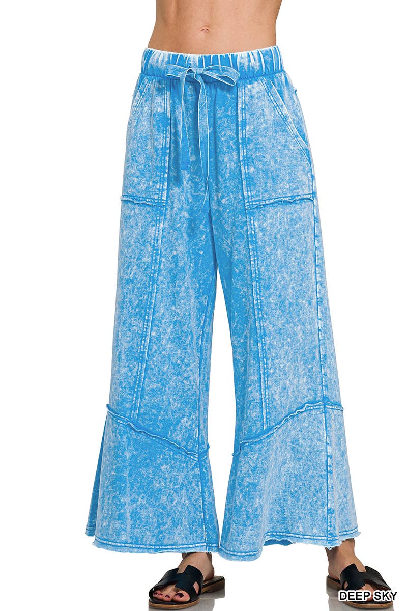 `Acid Washed Flare Hem Pants With Pockets Zenana