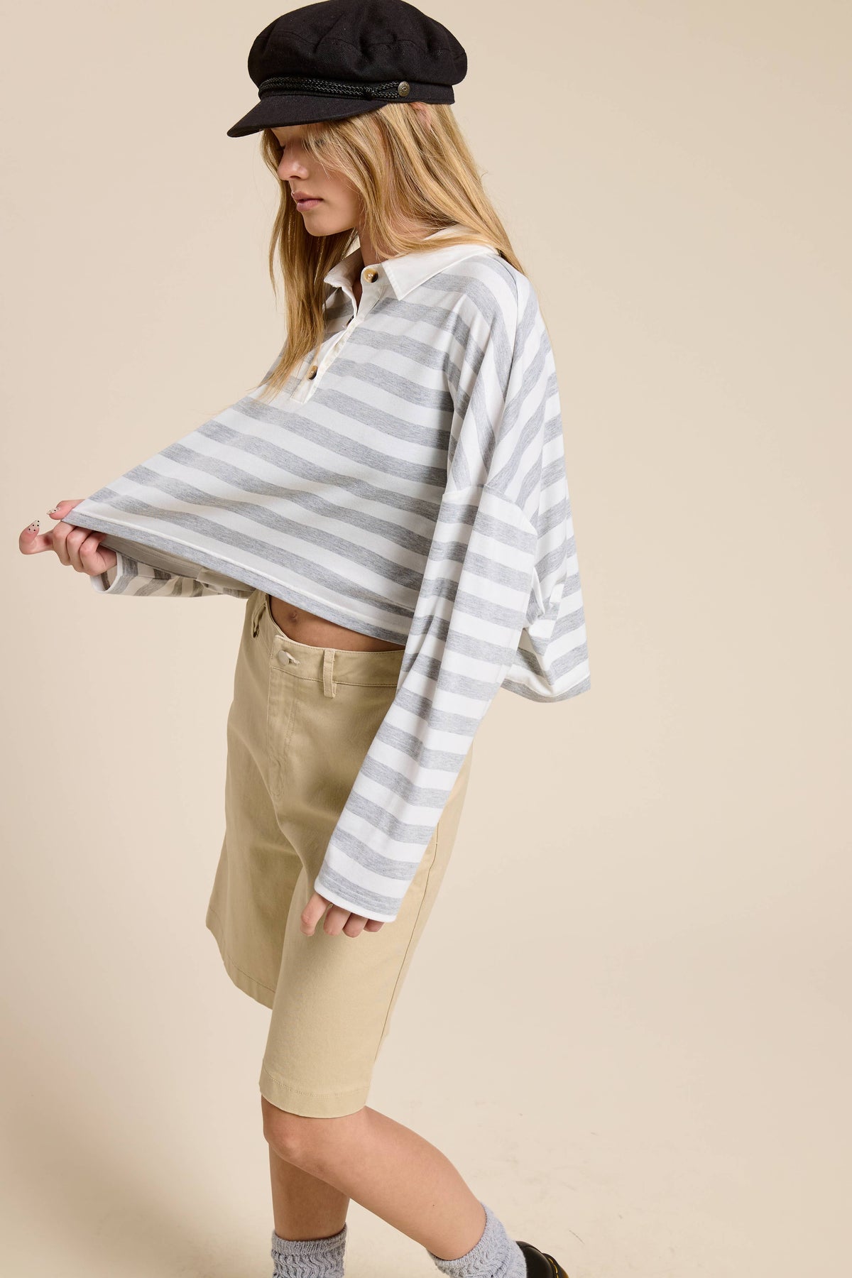 Striped Cropped Polo Shirt