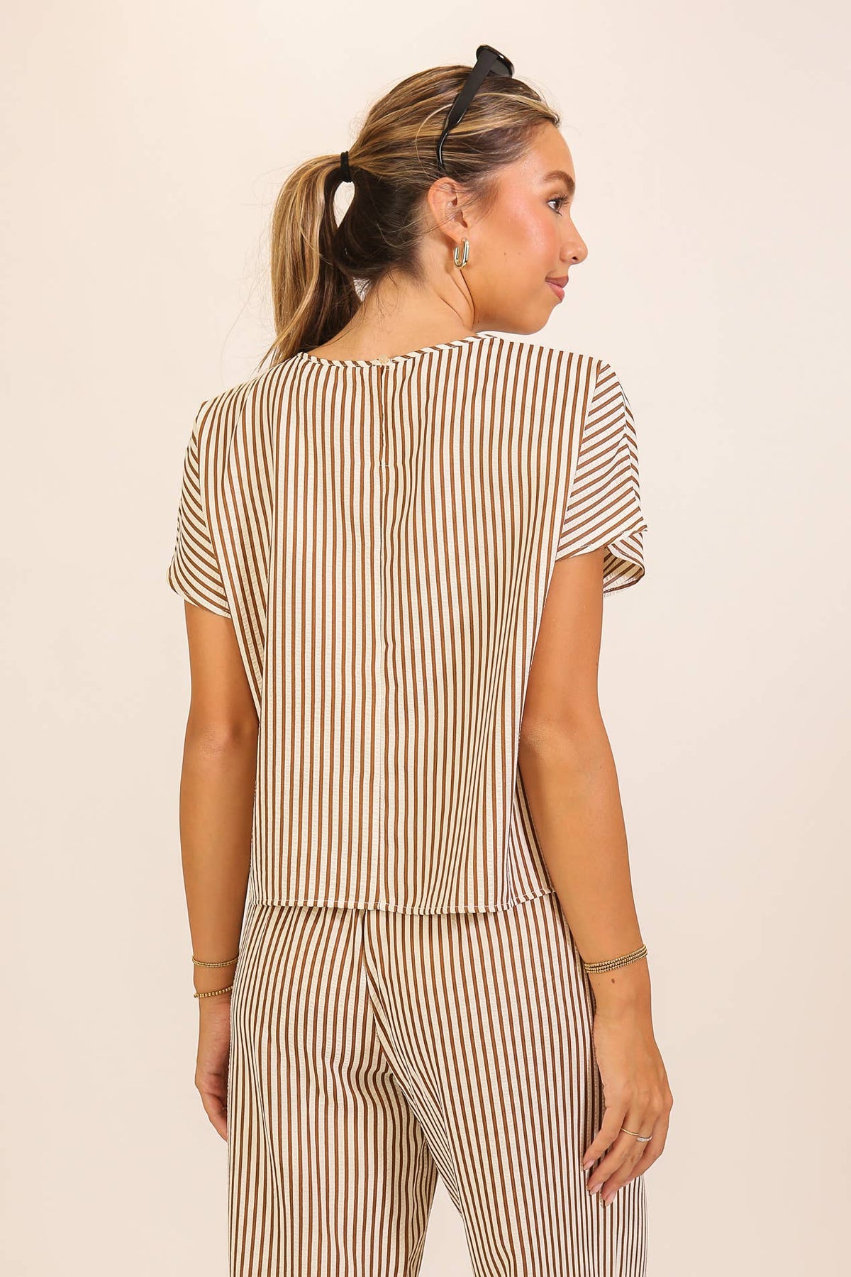 Striped Textured Top & Wide Leg Pant Set