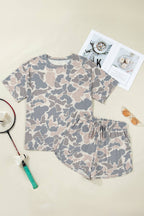 PRETTY BASH Camo Loose Tee & Drawstring Shorts Set