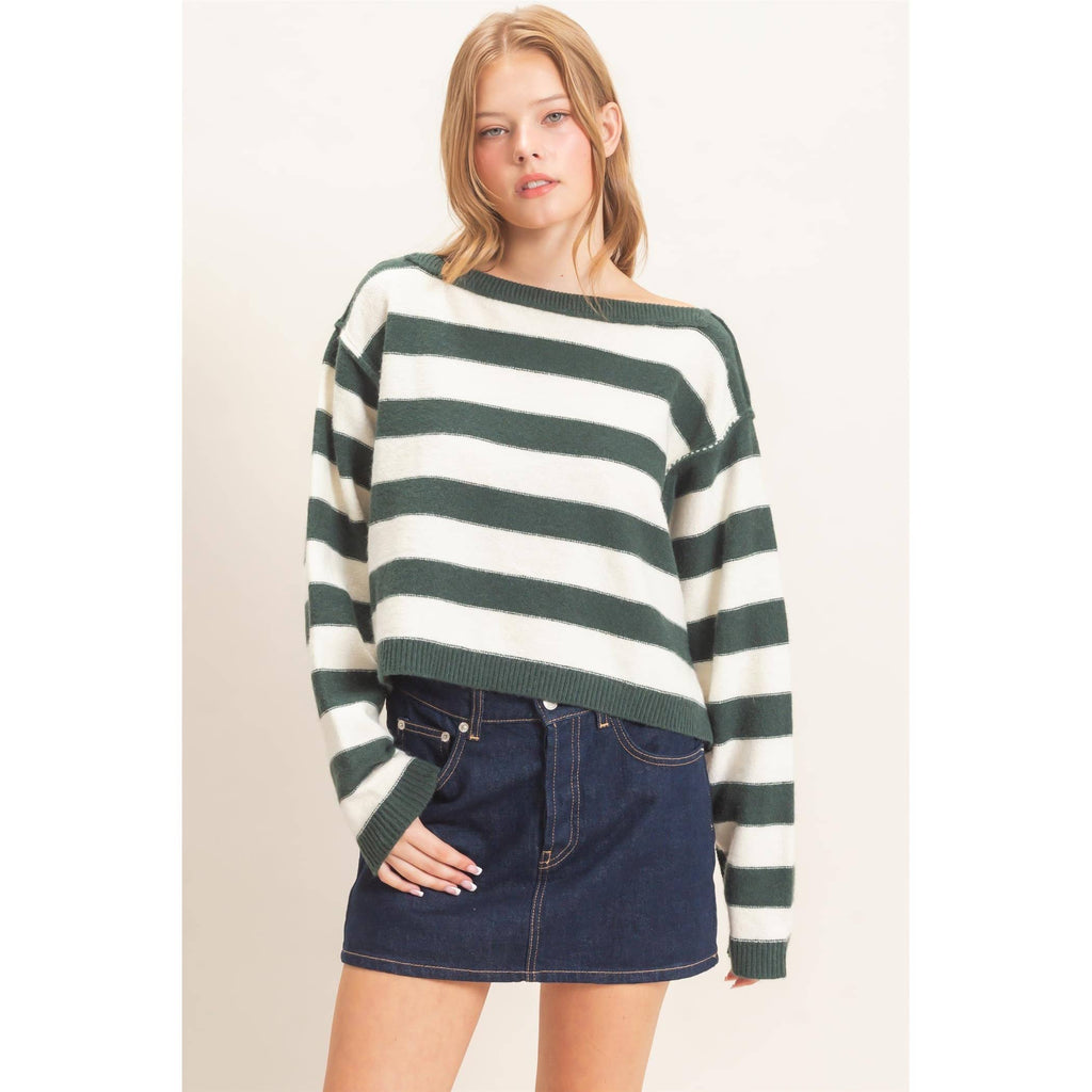 Striped Boat Neck Knit Sweater