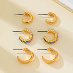 Multi Colored Baguette Twisted Hoop Trio Earring | 80E62566