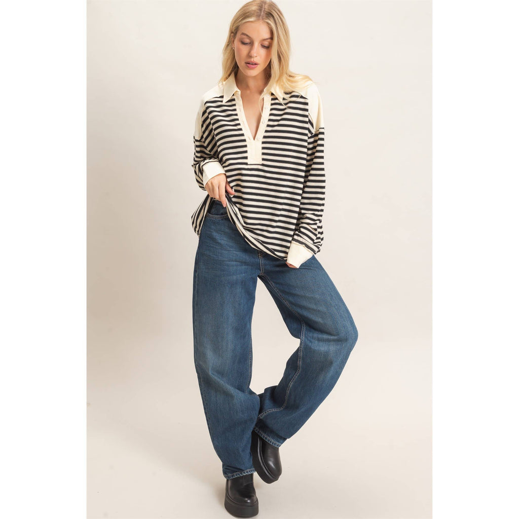 Striped Henley Sweatshirt