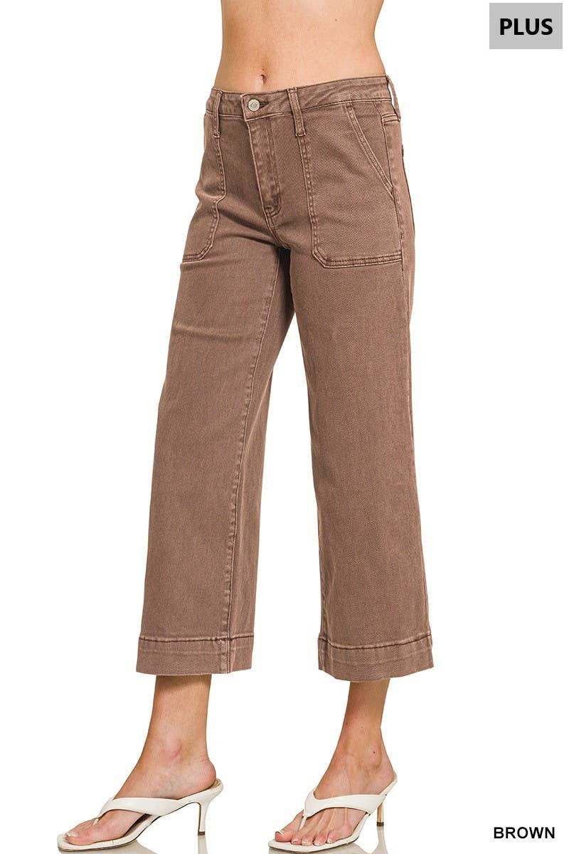 Plus Cropped Wide Leg Color Denim Pants