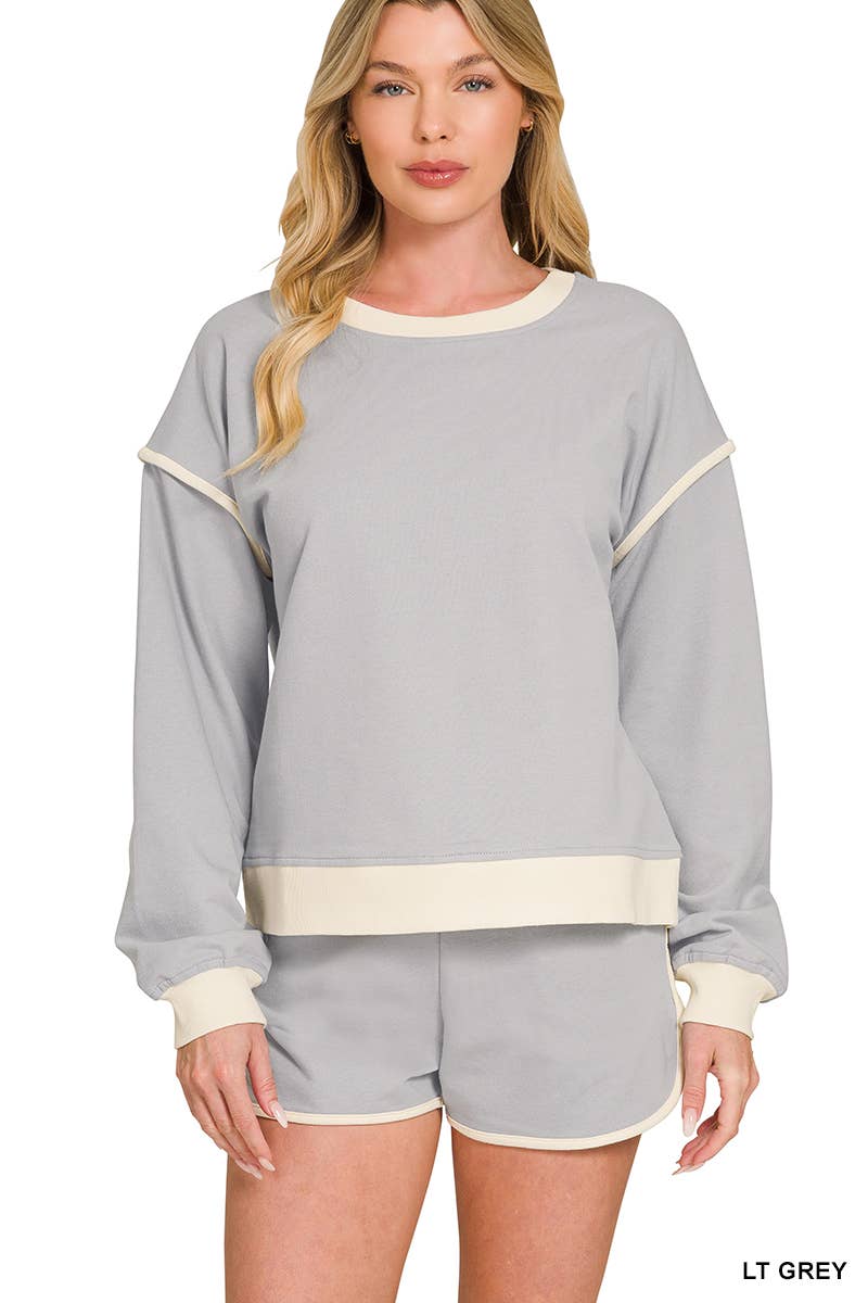 0501 French Terry Contrast Binding Pullover & Shorts Set SI-29799
