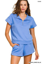 Scuba High Neck Half Zip Top & Dolphin Shorts Set Zenana