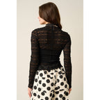 TEXTURED MOCK NECK LACE MESH TOP