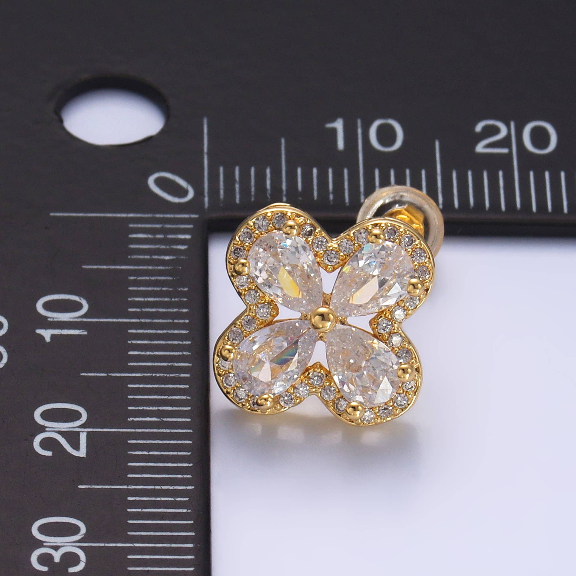 Dainty Gold Cubic Zirconia Clover Stud Earring