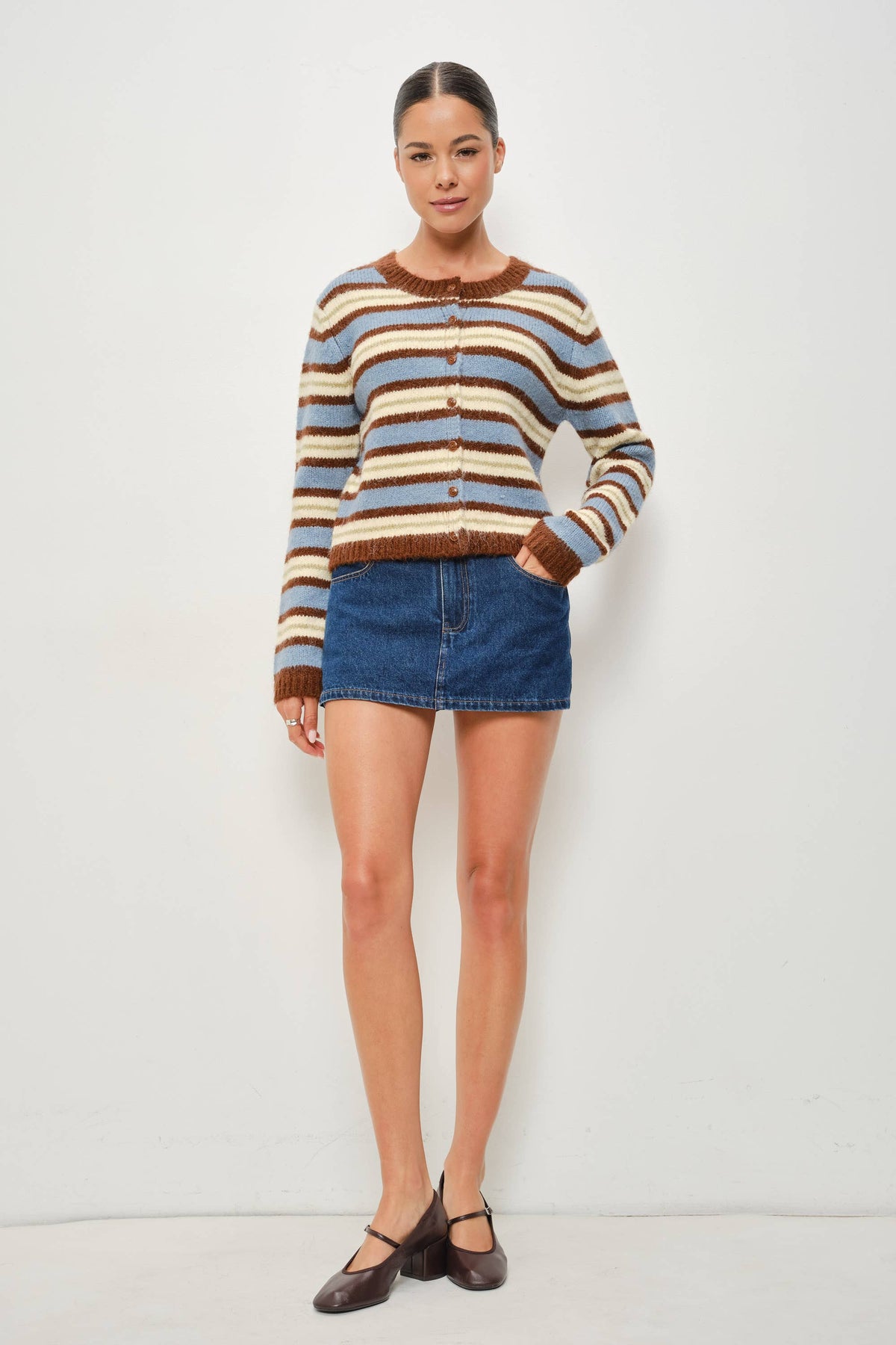 KAY STRIPED BUTTON UP CARIDGAN