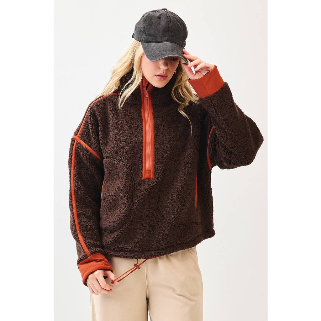 HALF ZIP CONTRAST DETAIL FLEECE SWEATSHIRT