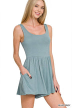 Double Layered Tank Romper W/ Pockets - Zenana