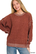 Exposed Seam Drop Shoulder Oversized Sweater