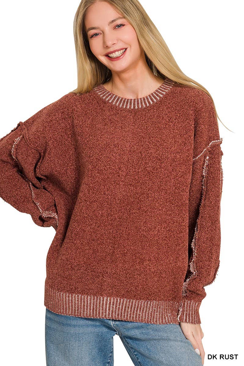 Exposed Seam Drop Shoulder Oversized Sweater