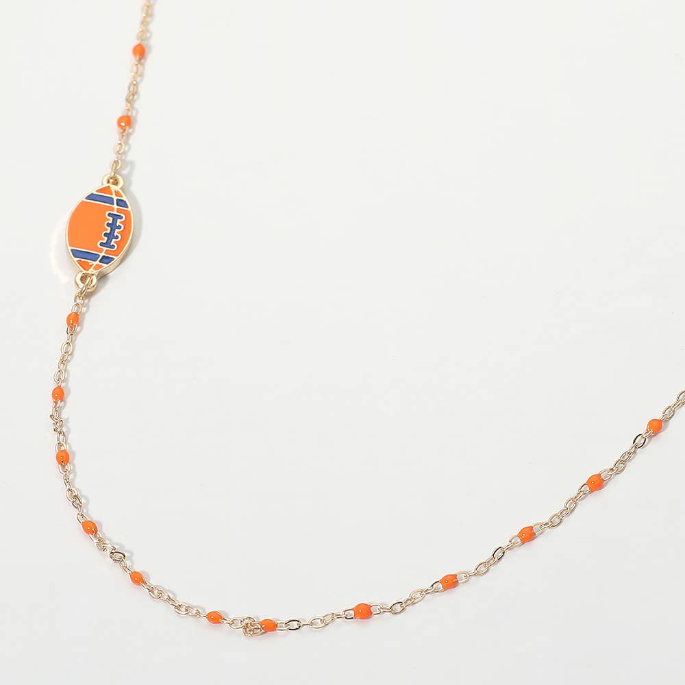 Football Charm Accent Dainty Beaded Game Day Chain Necklace