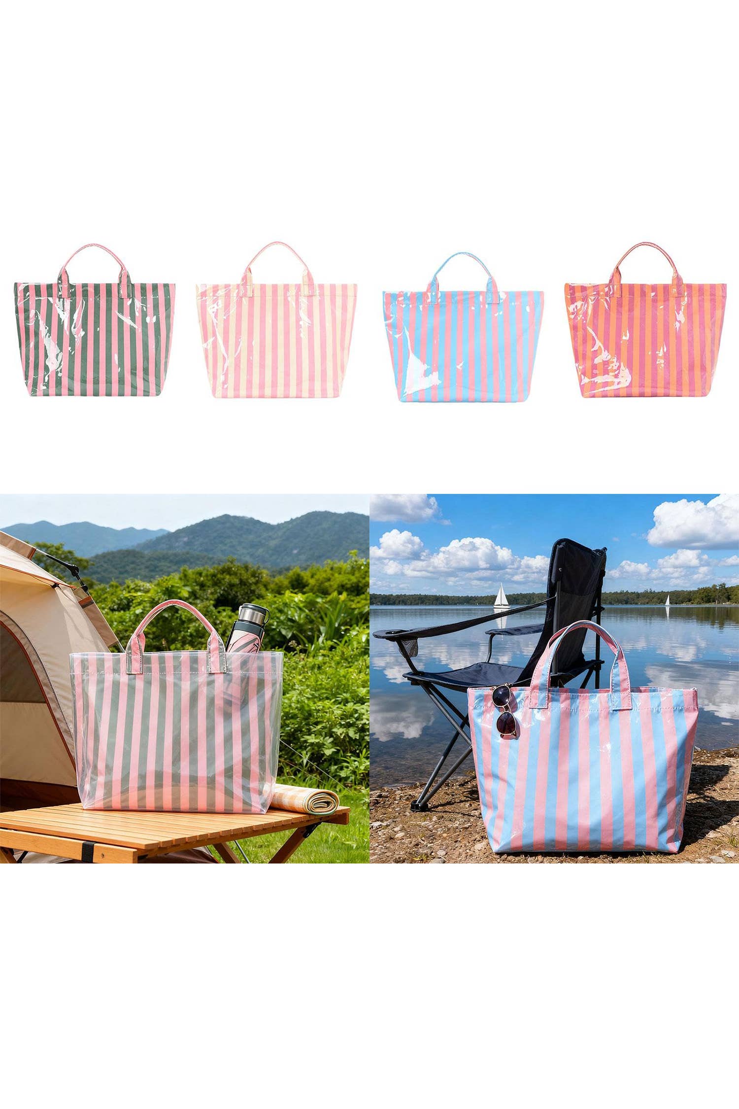 Glossy Striped Large Tote Bag