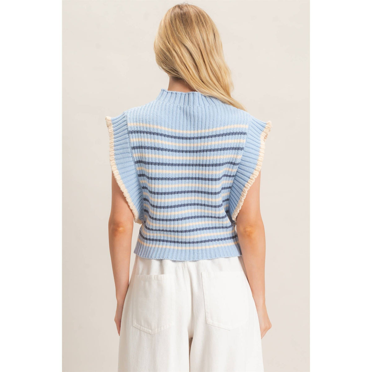 Ribbed Ruffle Sleeve Sweater