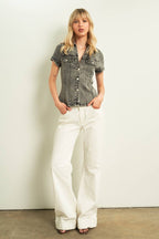 11333-DENIM SHORT SLEEVE COLLAR SHIRTS