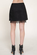 Faux Suede Lace Trim Mini Skirt