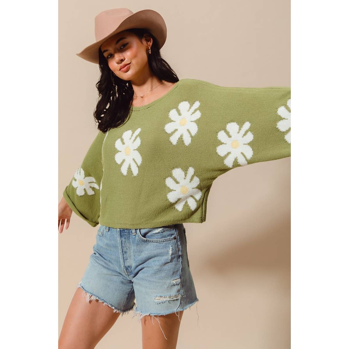 DAISY FLORAL PATTERN KNITTED SWEATER TOP