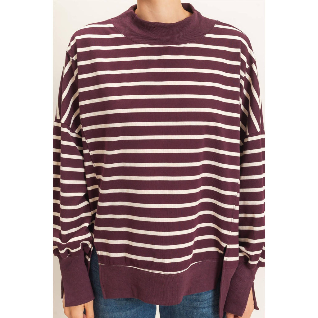 Striped Mock Neck Sweatshirt